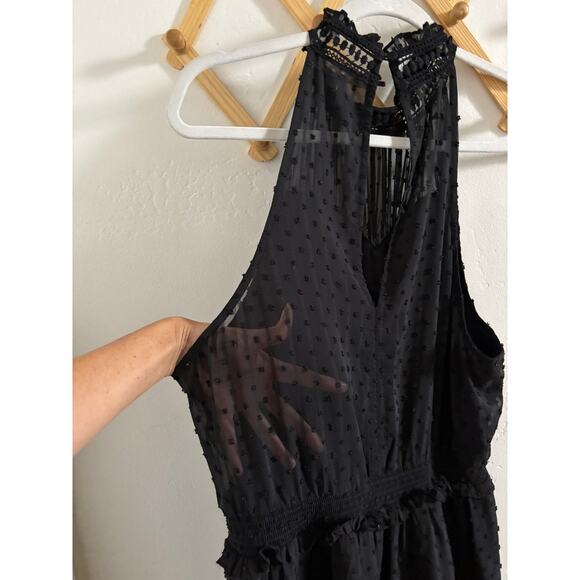 Twelfth Street by Cynthia Vincent Mini Dress 12 Black Eyelet Halter Neck Ruffles - Picture 15 of 15